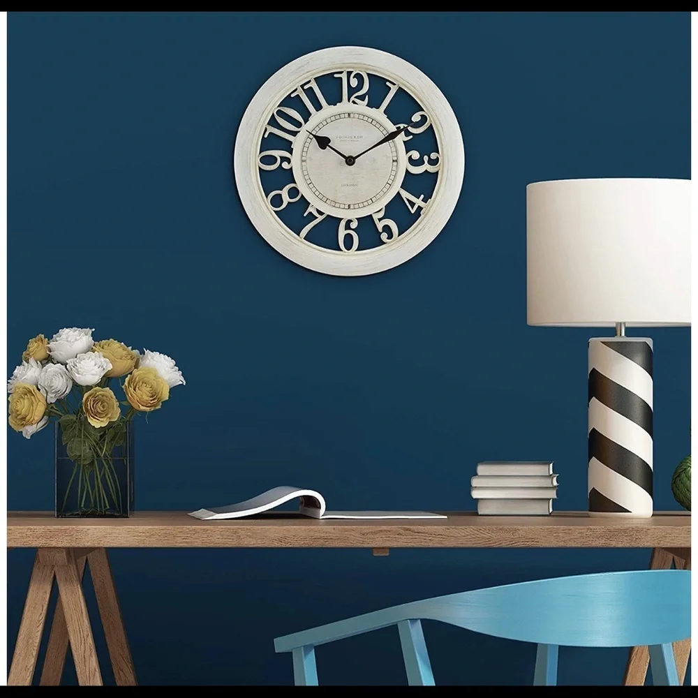 Rustic Wall Clock Shabby Chic white big numerals - Picture 4 of 6